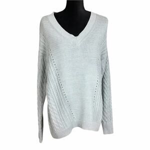 Caslon Women’s Size Small Gray Cable Knit V-Neck Oversized Pullover Sweater NWOT